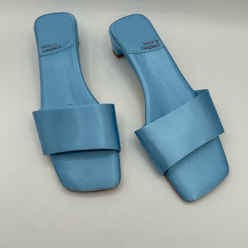 Jeffrey Campbell Women's Low Key Slip On Kitten Heels Sandals Blue Satin 8.5 - Picture 5 of 11